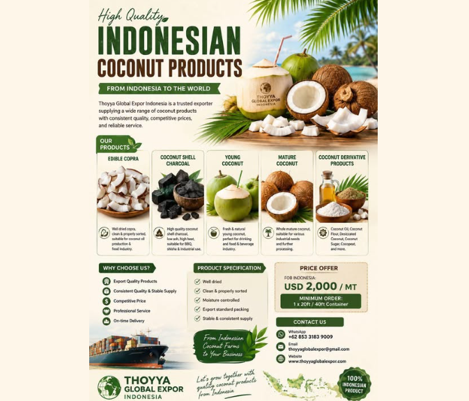 🌴 PREMIUM INDONESIAN COCONUT PRODUCTS – EXPORT QUALITY 🇮🇩